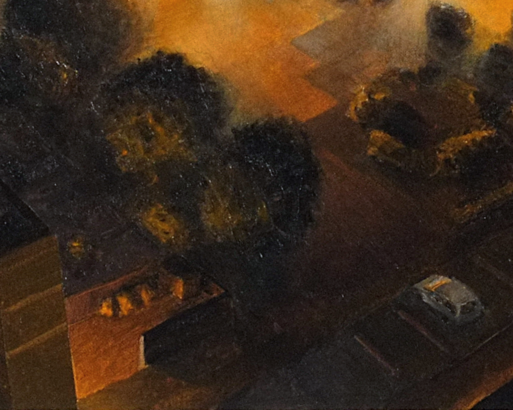 A detail crop taken from FOG AND LIGHTS AND INBETWEEN a painting by Lawrence Brand