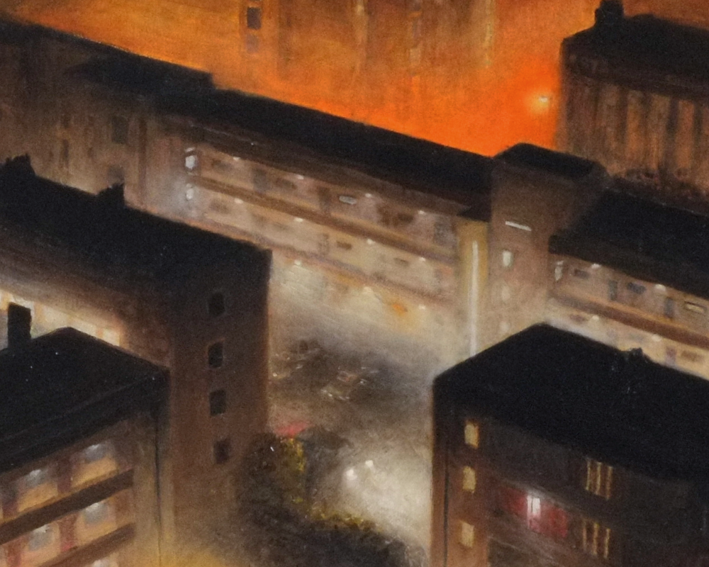 A detail crop taken from AND IN THOSE LIGHTS THERE WAS LIFE - a painting by Lawrence Brand