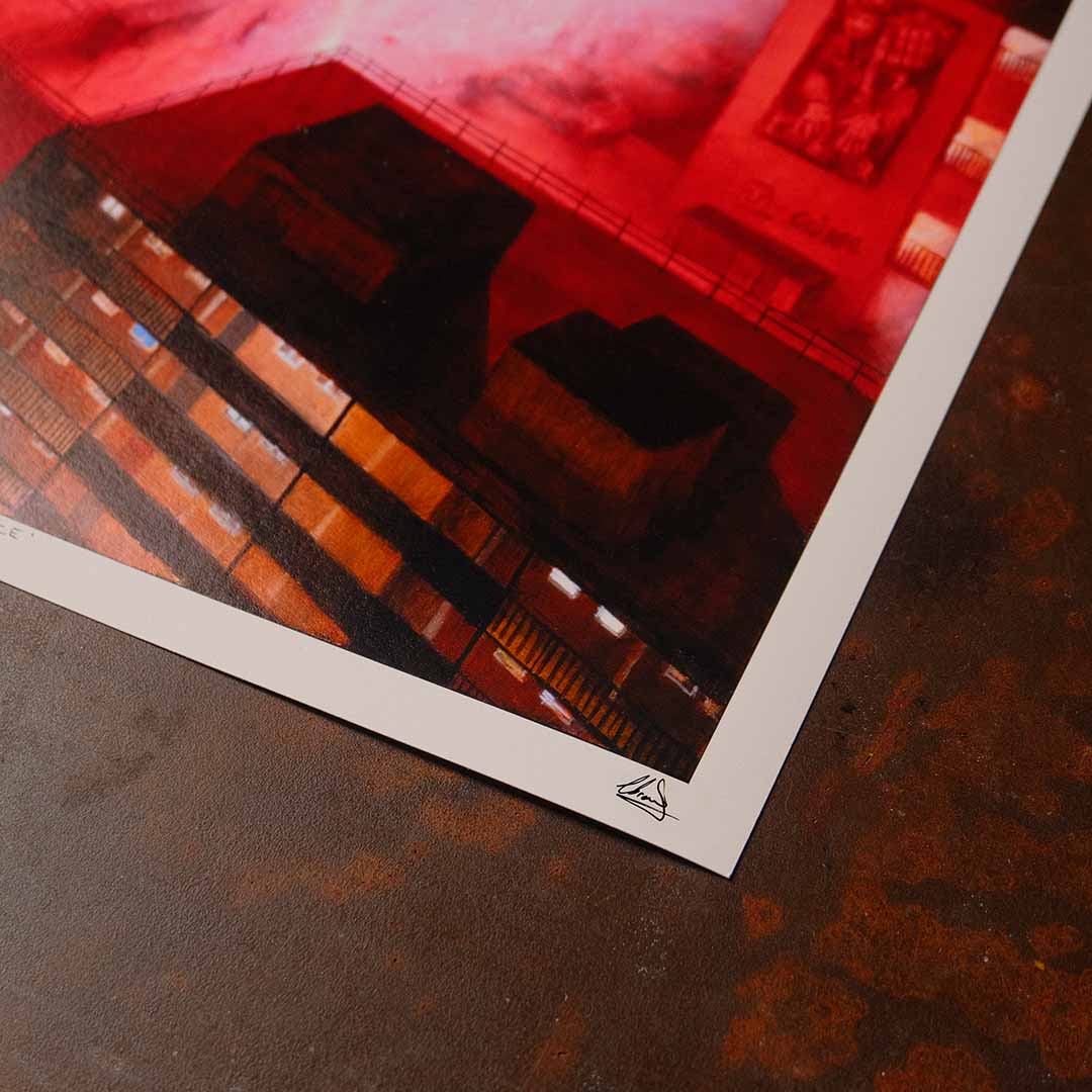 The signature on the print of the painting 'The Bethnal Green School of Rocket Science' by Lawrence Brand 2026